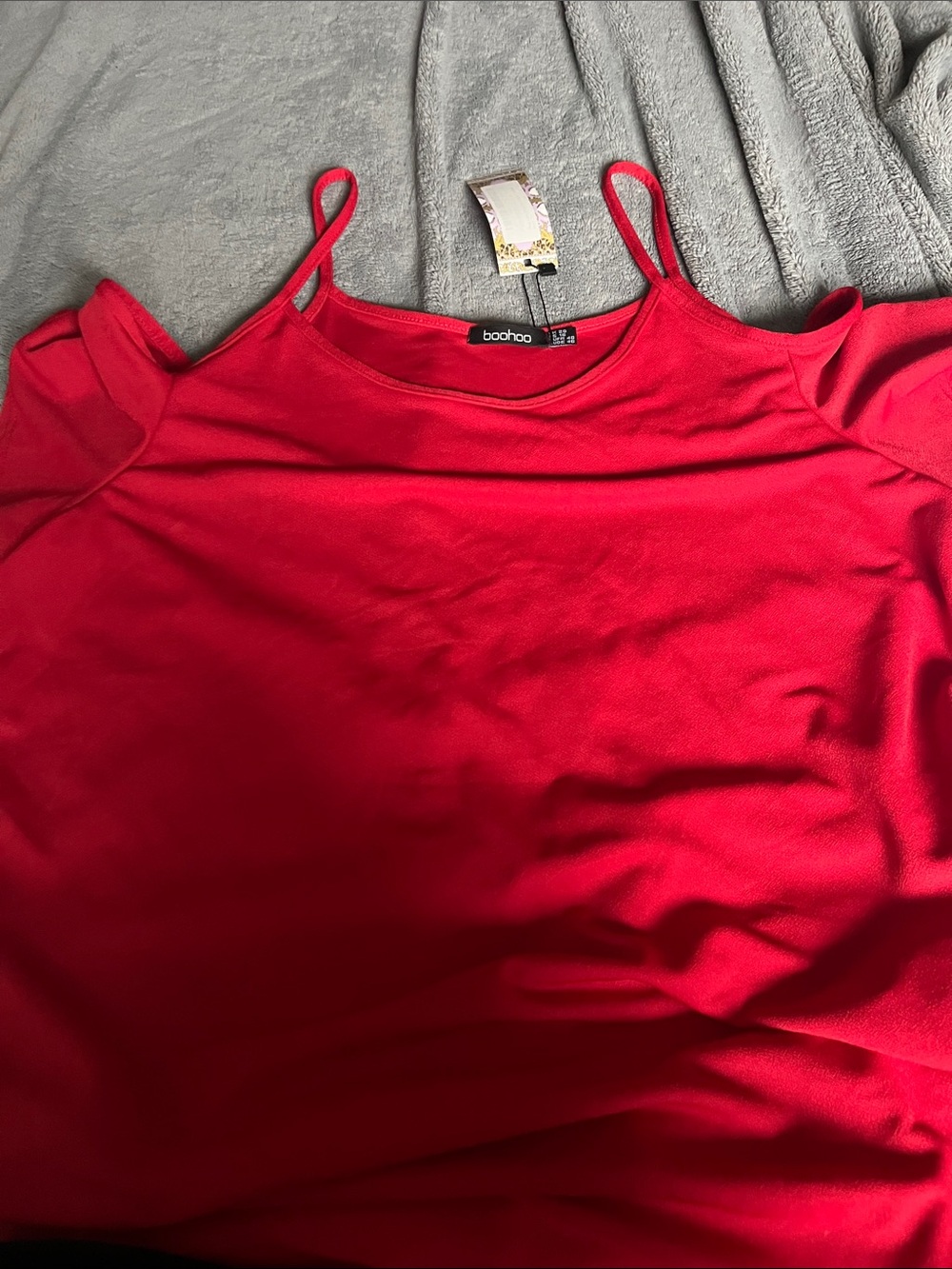 boohoo Red Cold-Shoulder Cami with Double Straps